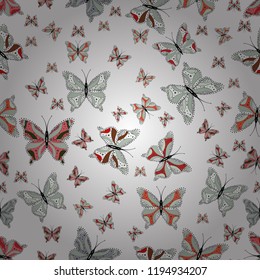 Vector sketch. Wildlife insect fauna backdrop for cover. Nature butterfly repeat theme in white, gray and black colors. Beautiful seamless butterfly iterative texture isolated on contrast back layer.