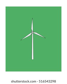 Vector sketch of a wind turbine on a green background