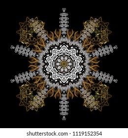 Vector sketch. Winter black, white and brown christmas snow flat crystal element. Xmas frost snow flake isolated silhouette symbol. Weather illustration ice collection. Snowflake vector background.