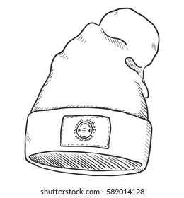Vector Sketch Winter Textile Cap with Label. Hip-hop Style.