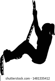 the vector sketch of the woman athlete doing climbing on rope 