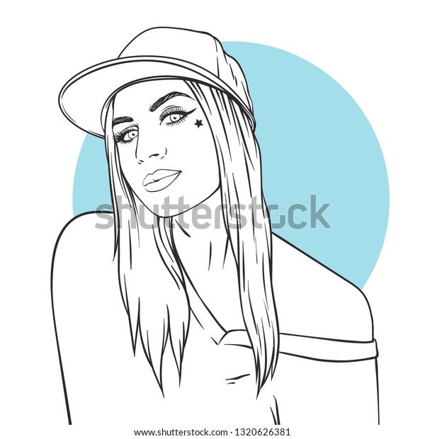 Vector Sketch Woman Cap Line Art Stock Vector (Royalty Free) 1320626381 ...