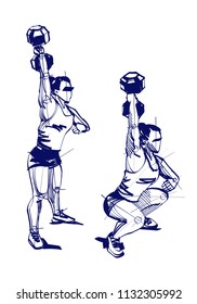 vector sketch the woman doing exercise