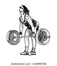 vector sketch the woman doing lift barbell 