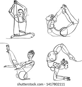 the vector sketch of the woman is doing a yoga