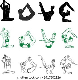 the vector sketch of the woman is doing a yoga