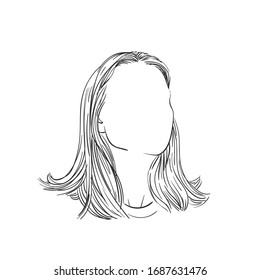 Vector sketch of woman's head with no face and long hair, Hand drawn illustration isolated