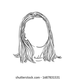Vector sketch of woman's head with no face and long hair, Hand drawn illustration isolated