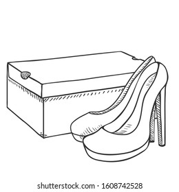 Vector Sketch Women High Heels Shoes with Shoebox