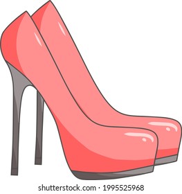 Vector sketch women's pink high heel shoes on a white background