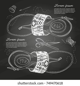 Vector sketch womens t-strap sandals with reptile leather elements on a chalk board
