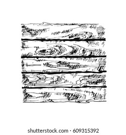 Vector sketch of wood, executed in black. Isolated on white background.Texture. Horizontal boards