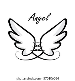 Vector sketch of word Angel and two wings