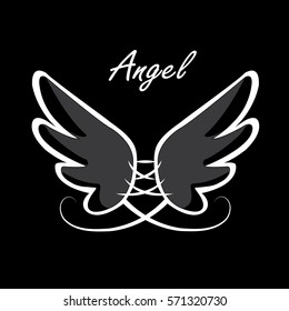 Vector sketch of word Angel and two wings