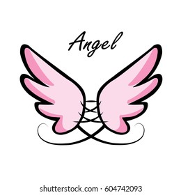 Vector sketch of word Angel and two wings