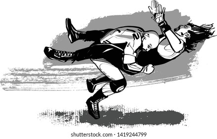 the vector sketch of wrestling athletes