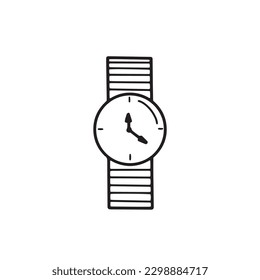 Vector sketch, wristwatch icon in doodle style on white background