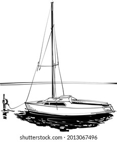 the vector sketch of the yacht in the sea