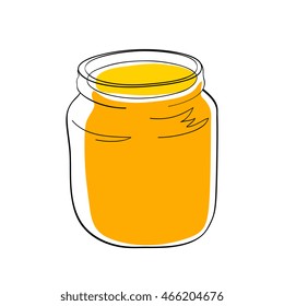 Vector sketch yellow jam or honey in the glass jar