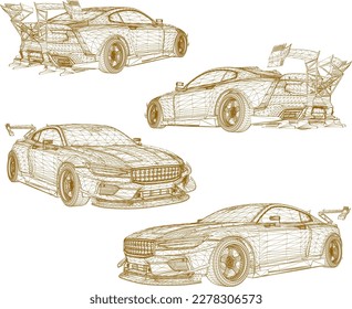 Vector sketch of a yellow racing sports car illustration