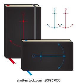 Vector sketchbook set with anchor - realistic illustration