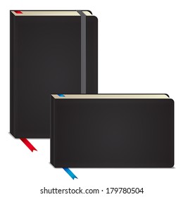Vector sketchbooks set - horizontal, vertical with ribbon