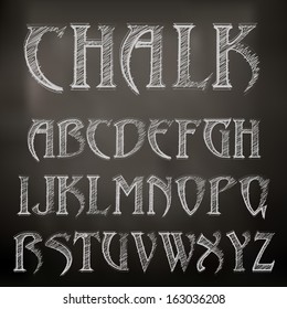 Vector sketched chalky alphabet on blackboard