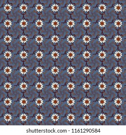 Vector sketched flower print in beige, blue and brown colors - seamless background.