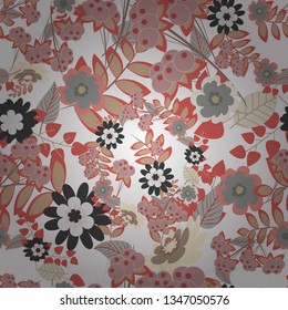Vector sketched flower print in beige, pink and white colors - seamless background.