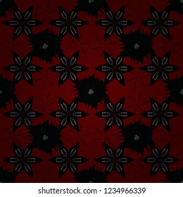 Vector sketched flower print in black, blue and red colors - seamless background.