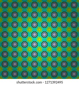 Vector sketched flower print in blue, green and gray colors - seamless background.