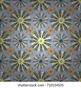 Vector sketched flower print in blue, green and brown colors - seamless background.