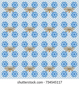 Vector sketched flower print in blue, gray and black colors - seamless background.