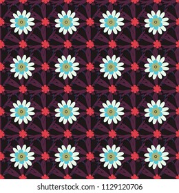 Vector sketched flower print in green, black and brown colors - seamless background.