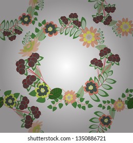 Vector sketched flower print in green, brown and white colors - seamless background.