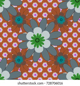 Vector sketched flower print in orange, brown and neutral colors - seamless background.