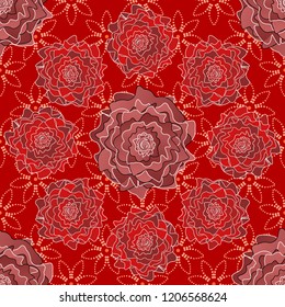 Vector sketched flower print in red, pink and white colors - seamless background.