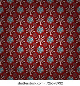 Vector sketched flower print in red, white and blue colors - seamless background.