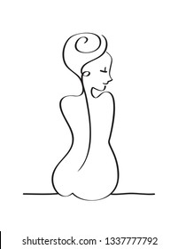 Vector sketched hand drawn naked woman. Female lines from behind. Doodle graphic.