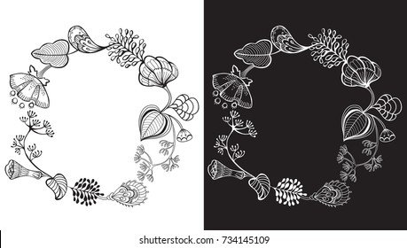 Vector sketched vintage floral border