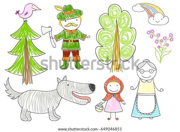 Vector Sketches Characters Little Red Riding Stock Vector Royalty