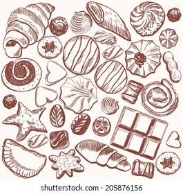 Vector sketches confectionery on a gray background