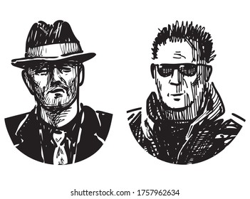 Vector sketches of portraits two serious men