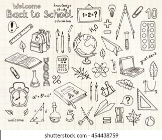 Vector Sketches Set Of School Items.