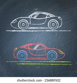Vector sketches of sports car on chalkboard