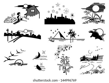 Vector sketching drawing of the night time