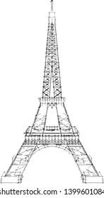 Vector of sketching Eiffel Tower isolated on white background.