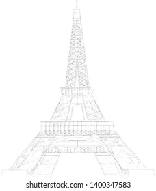 Vector of sketching Eiffel Tower isolated on white background.