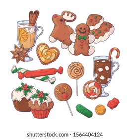 Vector sketching illustrations. Christmas elements collection. Each object can be changed and moved for your design.