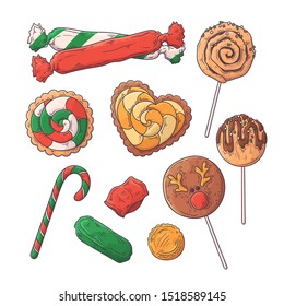 Vector sketching illustrations. Christmas sweets. Each object can be changed and moved for your design.
